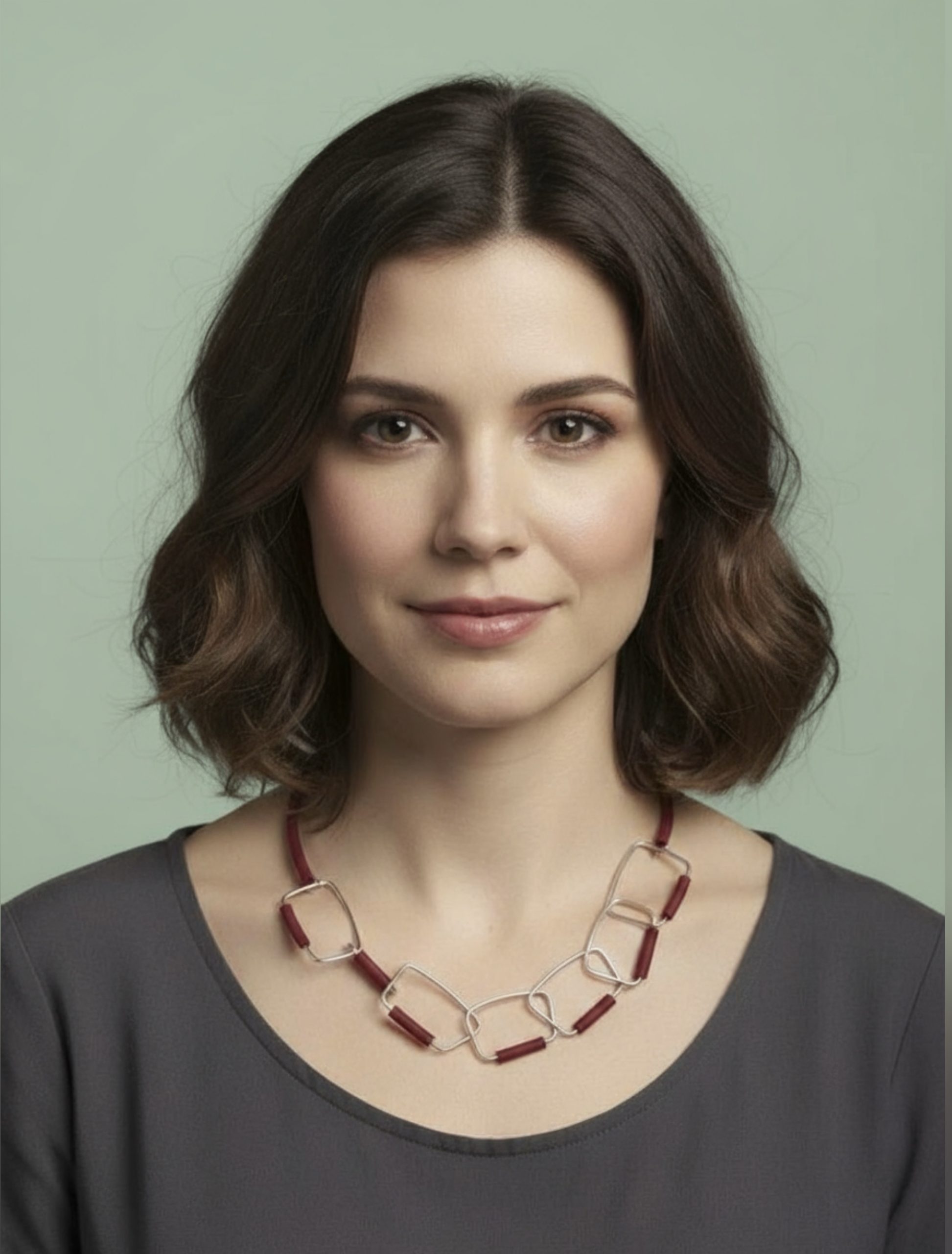 COLLANA QUADRO ALL BURGUNDY-ARGENTO