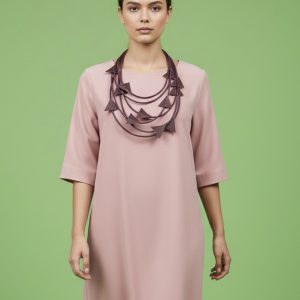 COLLANA NOODLES PELLE double-face prugna/cipria