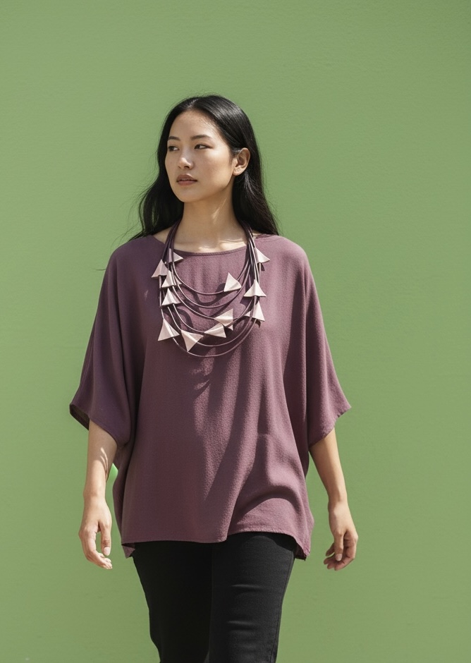 COLLANA NOODLES PELLE double-face prugna/cipria - immagine 5